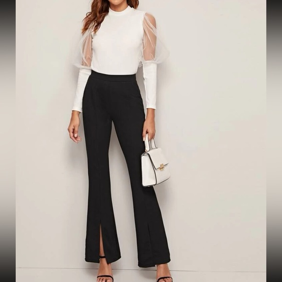 Black business causal slit hem flared bootcut pants - Picture 4 of 6
